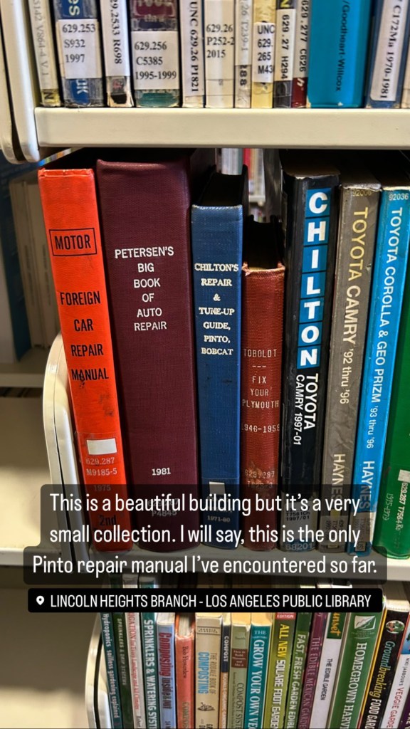 This is a beautiful building but it's a very small collection. I will say, this is the only Pinto repair manual I've encountered so far.